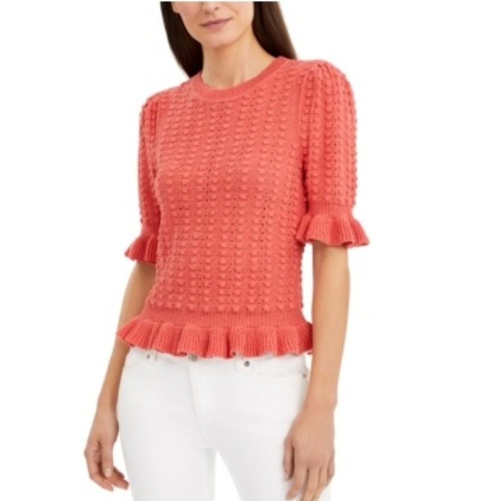 Women's Coral Sweater with Ruffle Details